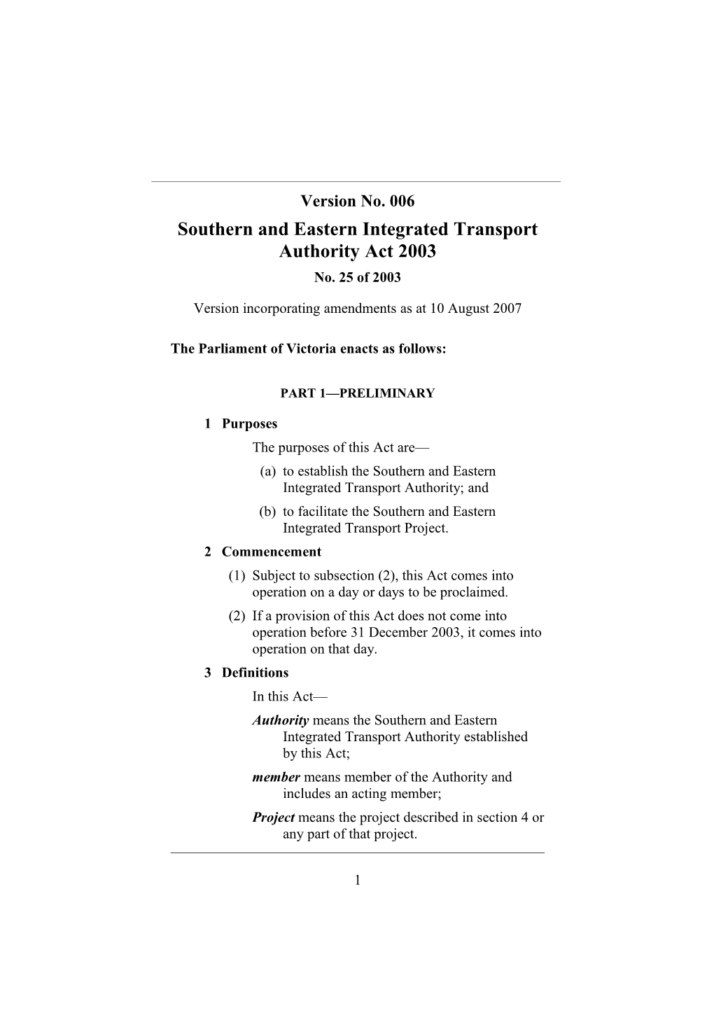 Southern and Eastern Integrated Transport Authority Act 2003