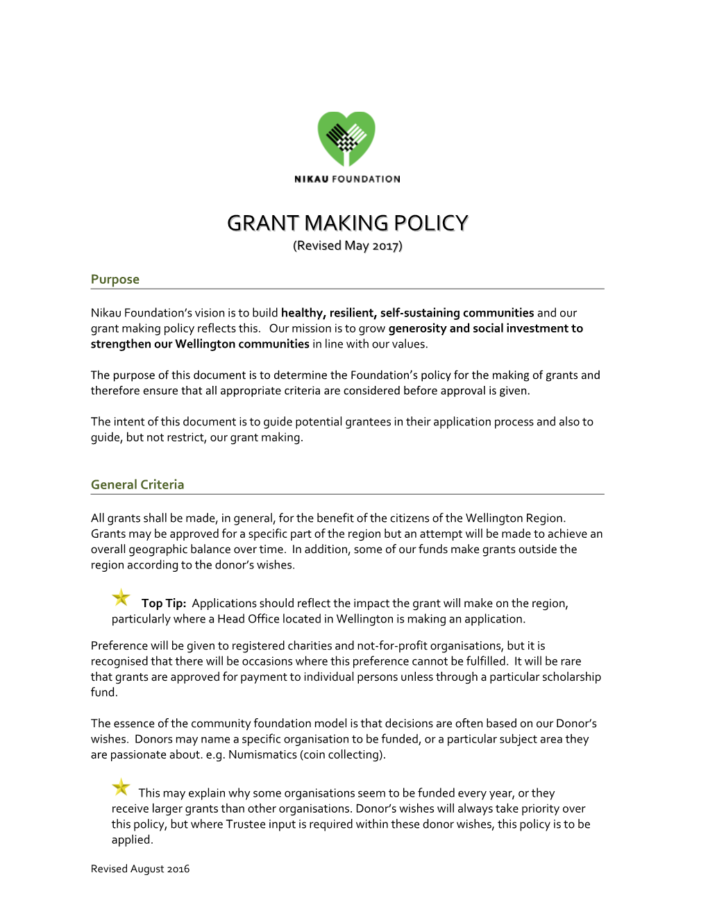 Grant Making Strategy and Policy
