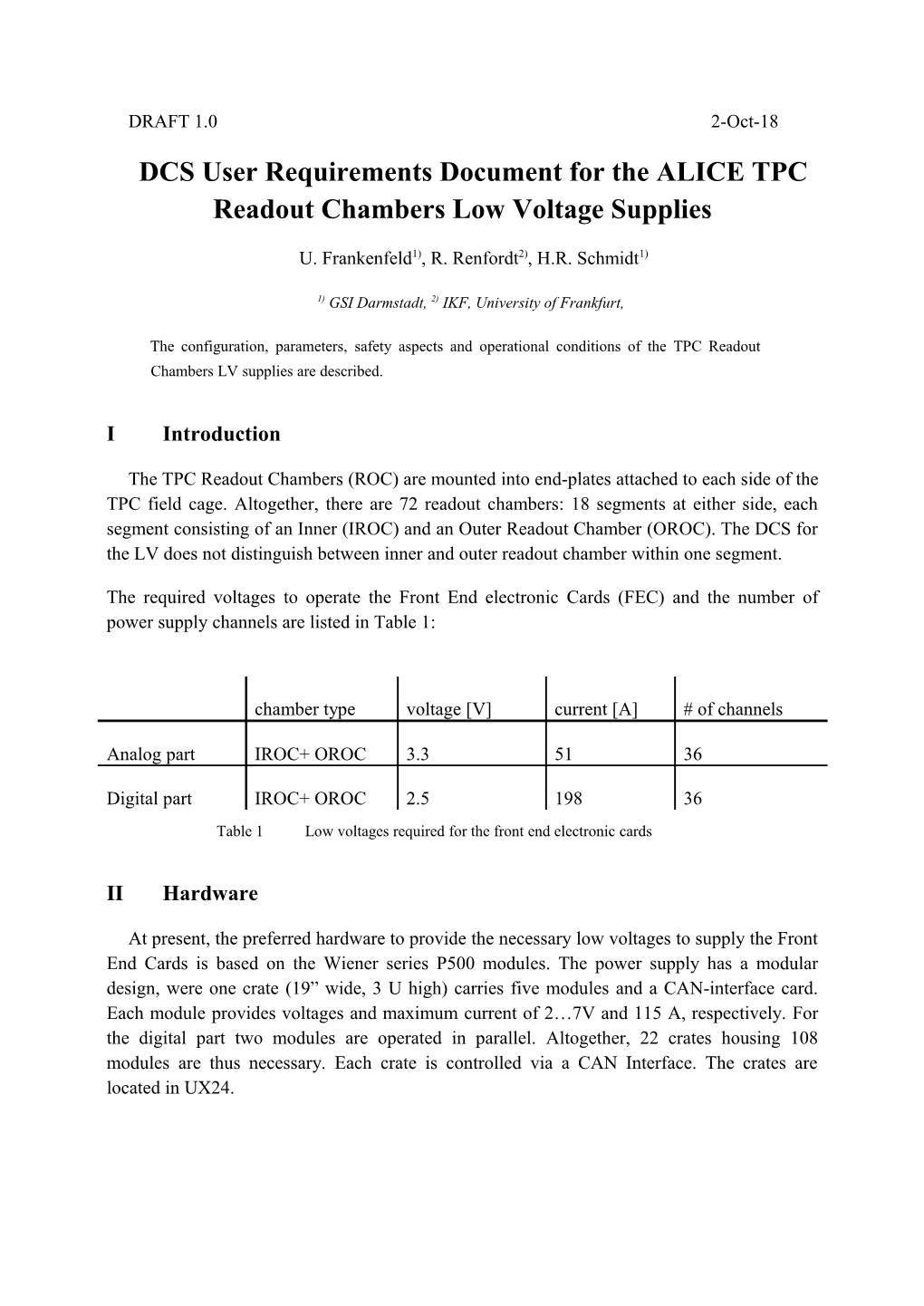 DCS User Requirements Document for the ALICE TPC Readout Chambers High Voltage Supplies