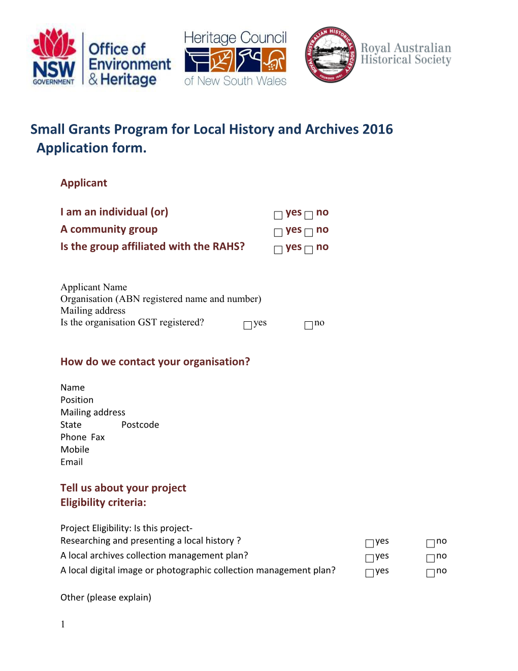 Small Grants Program for Local History and Archives 2016