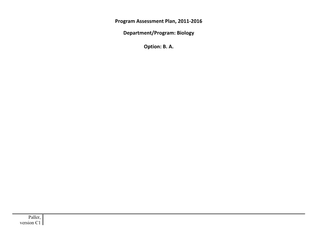 Program Assessment Plan, 2011-2016