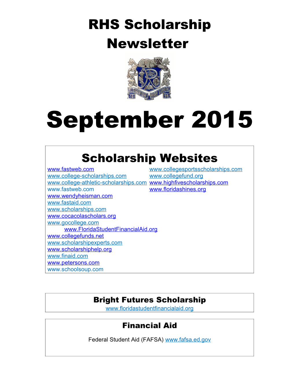 RHS Scholarship Newsletter s1