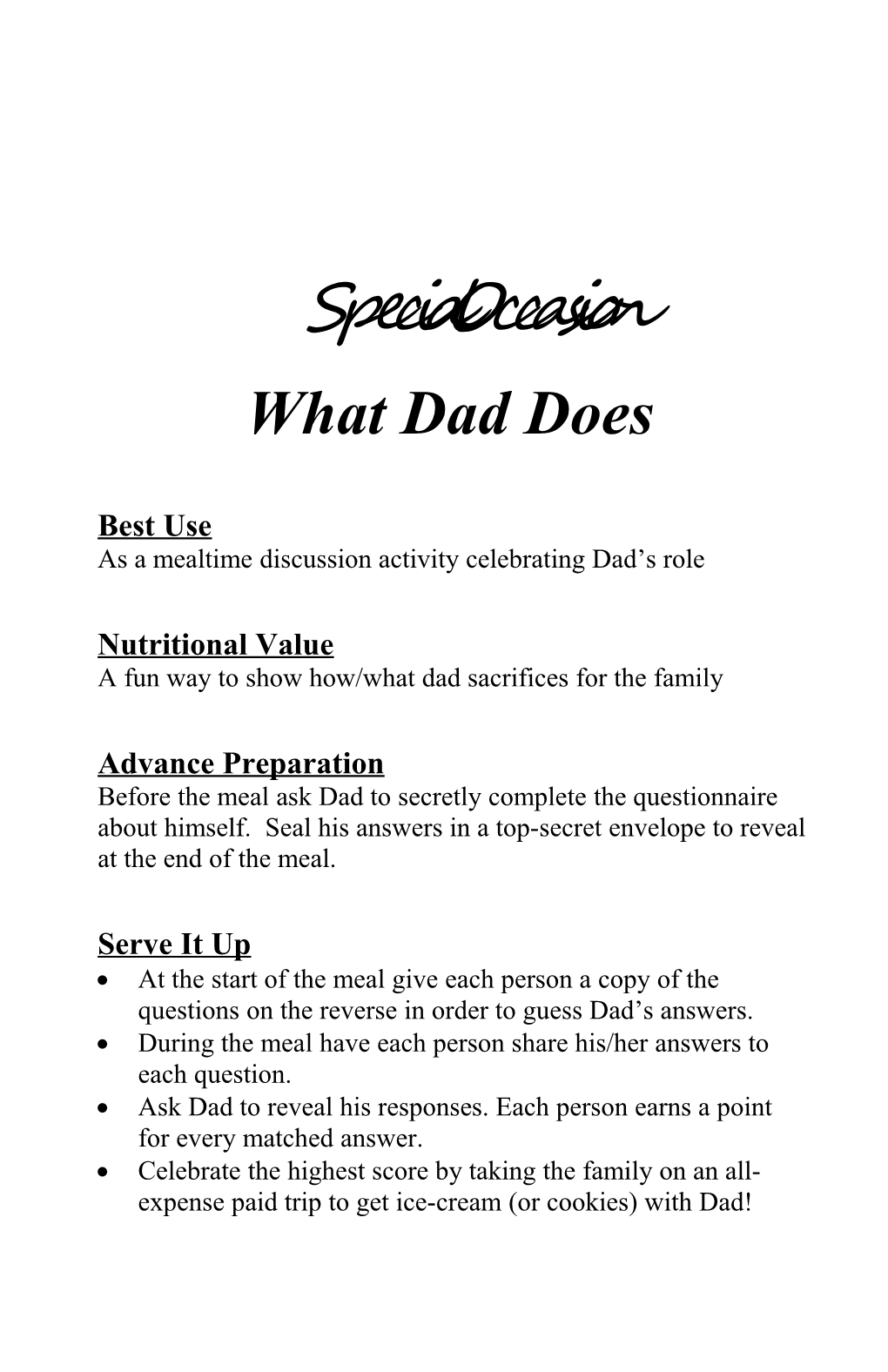 As a Mealtime Discussion Activity Celebrating Dad S Role