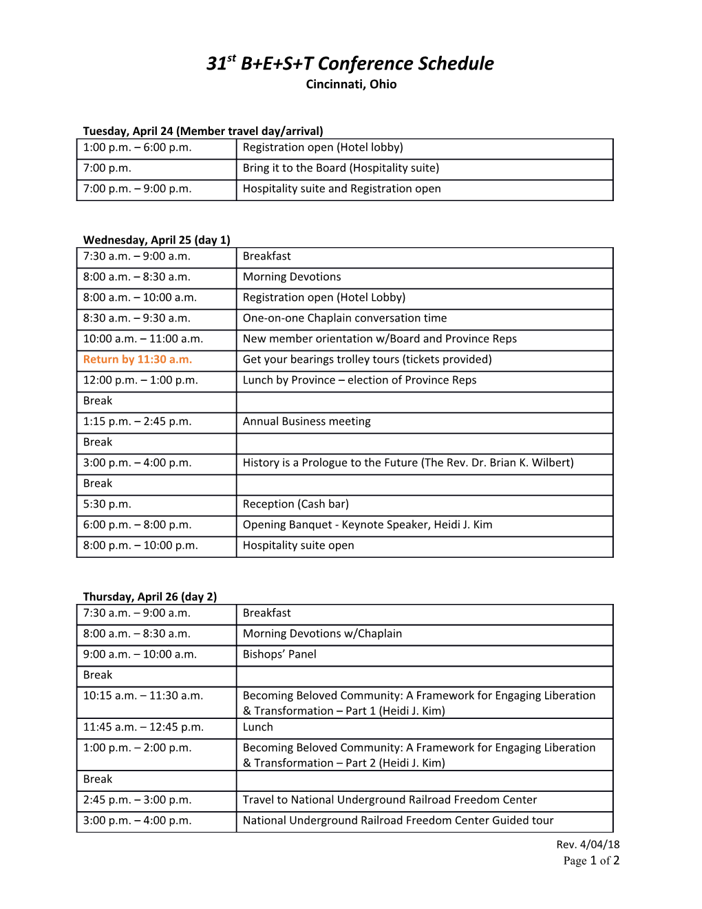 31St B+E+S+T Conference Schedule