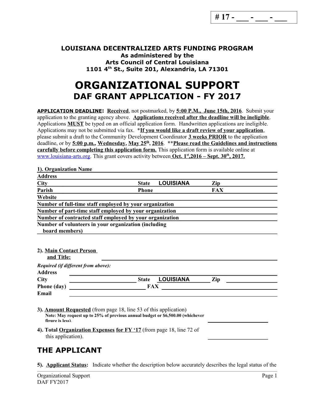 DAF Program - Organizational Support Grant Application