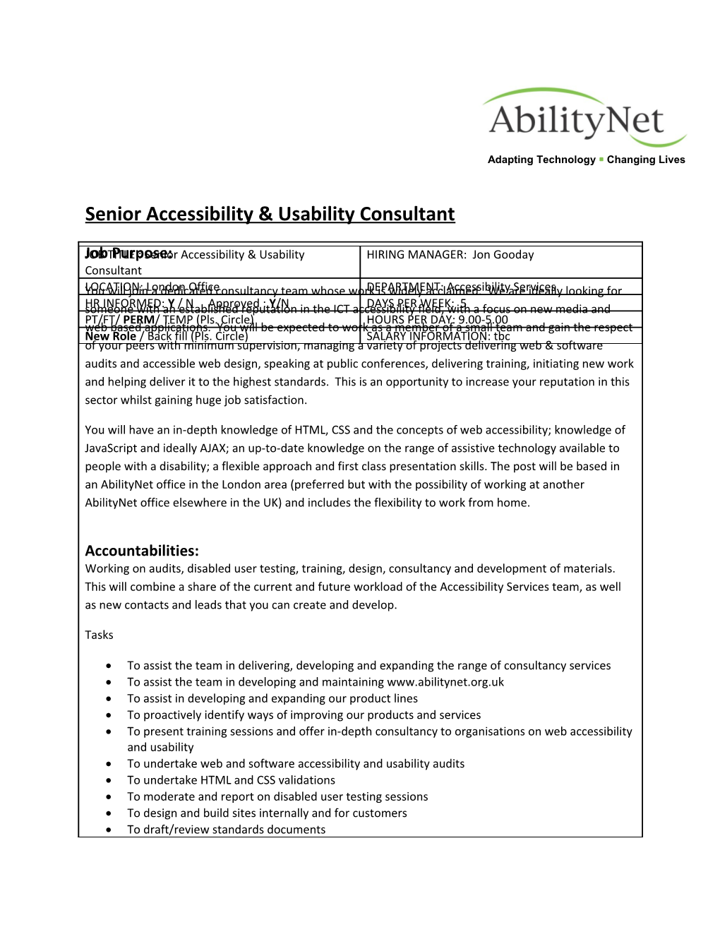 Senior Accessibility & Usability Consultant Job Description