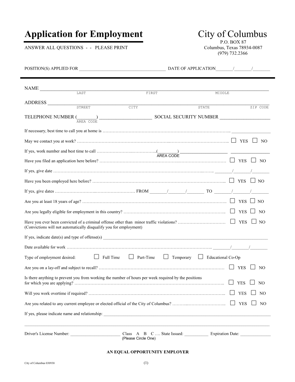 Application for Employment s131