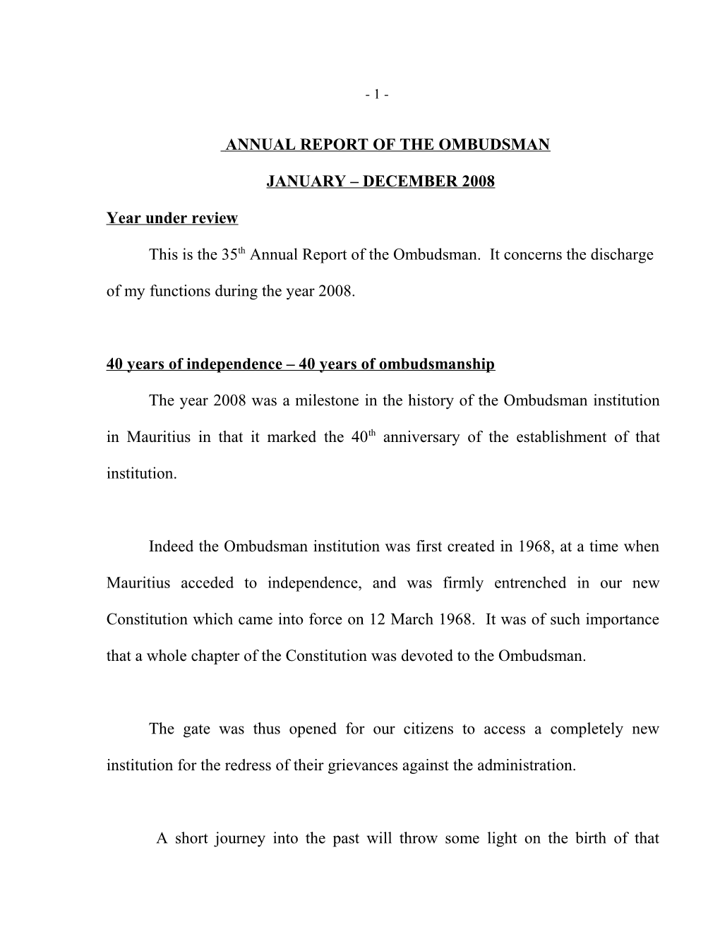 Annual Report of the Ombudsman