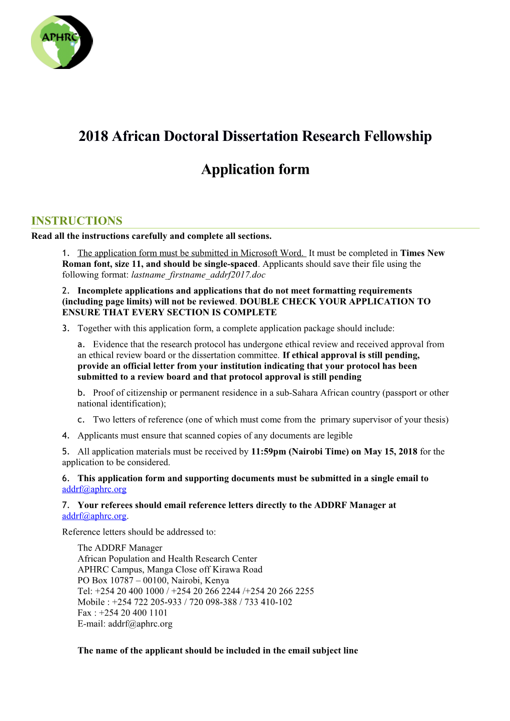 2018 African Doctoral Dissertation Research Fellowship