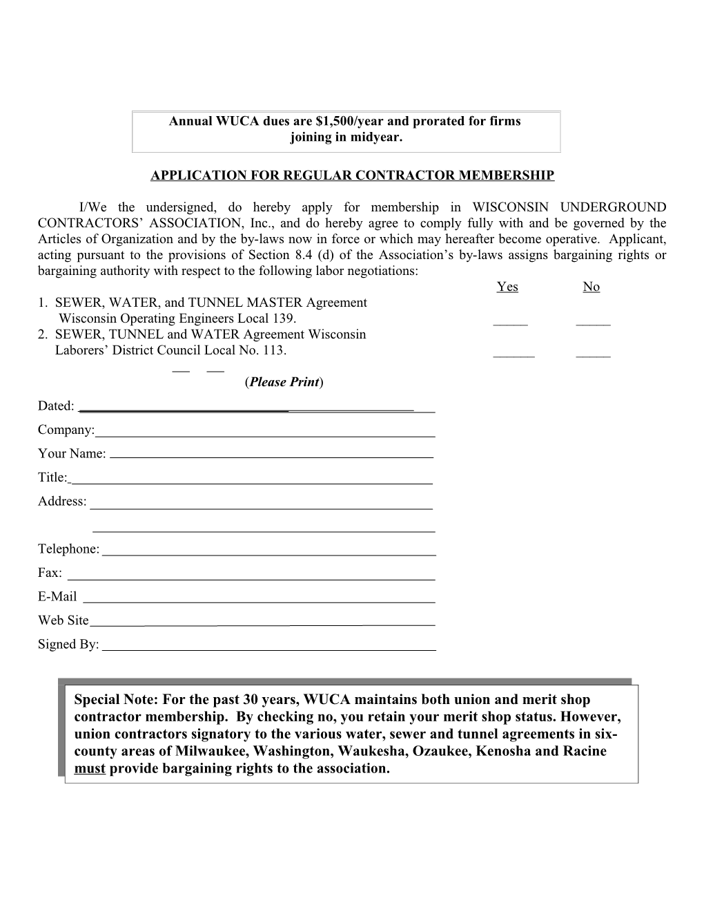 Annual WUCA Dues Are $1,500/Year and Prorated for Firms