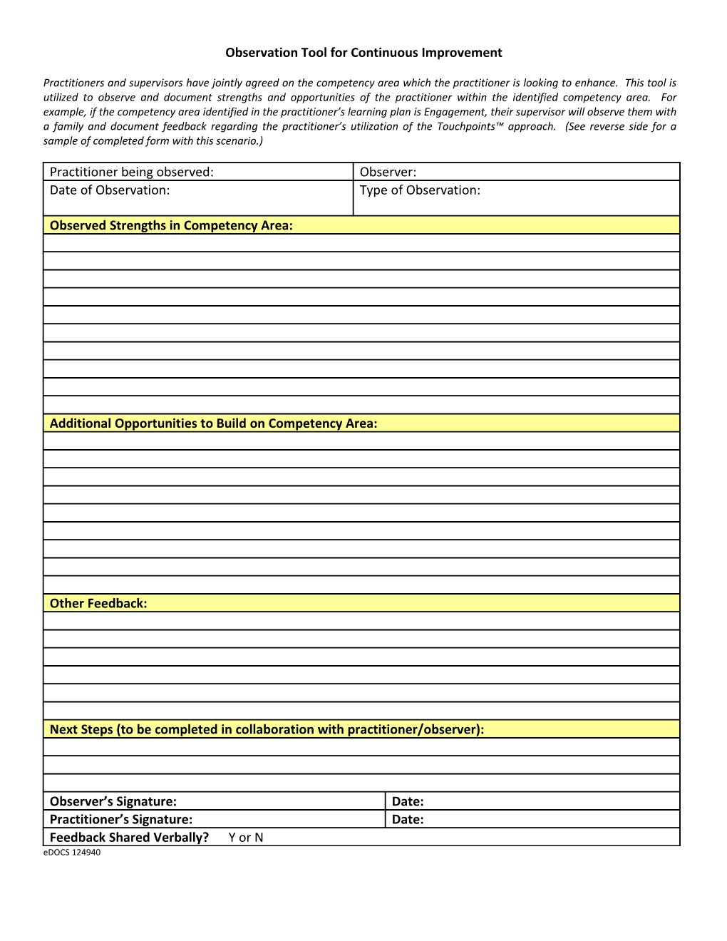 Observation Documentation Form