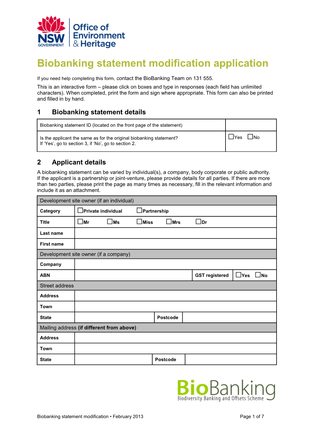 Biobanking Statement Application
