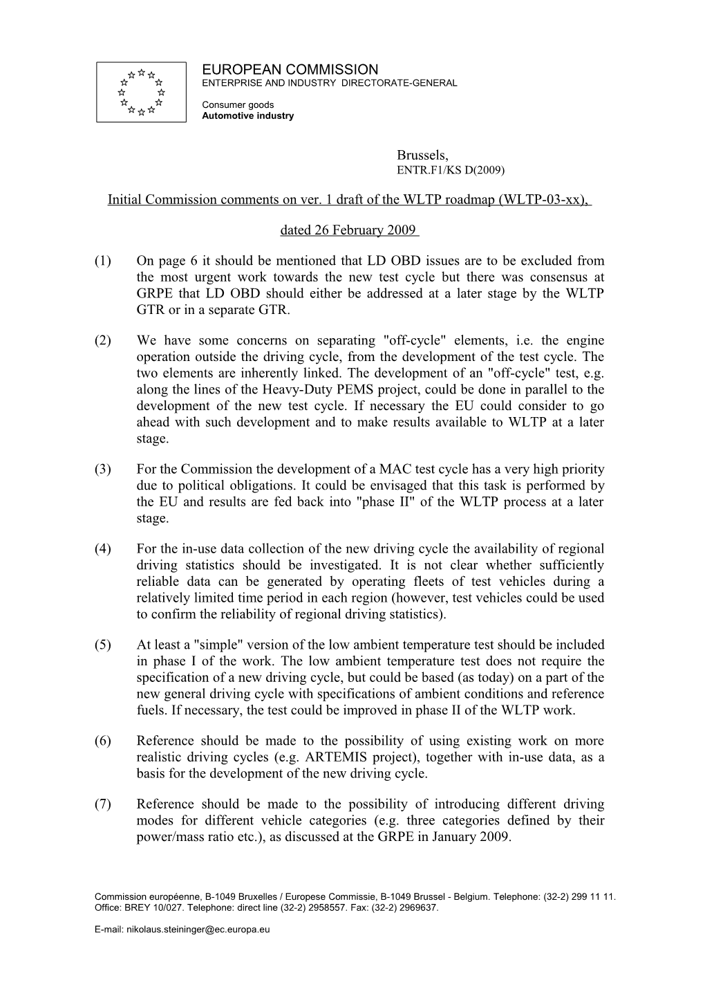 Initial Commission Comments on Ver. 1 Draft of the WLTP Roadmap (WLTP-03-Xx)