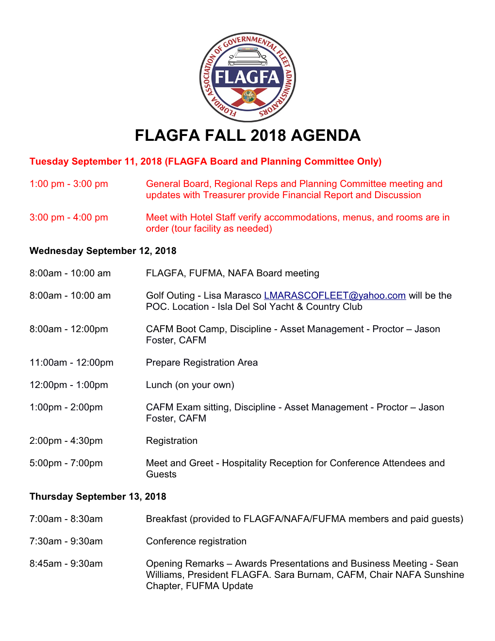 Flagfa Fall 2018 Agenda