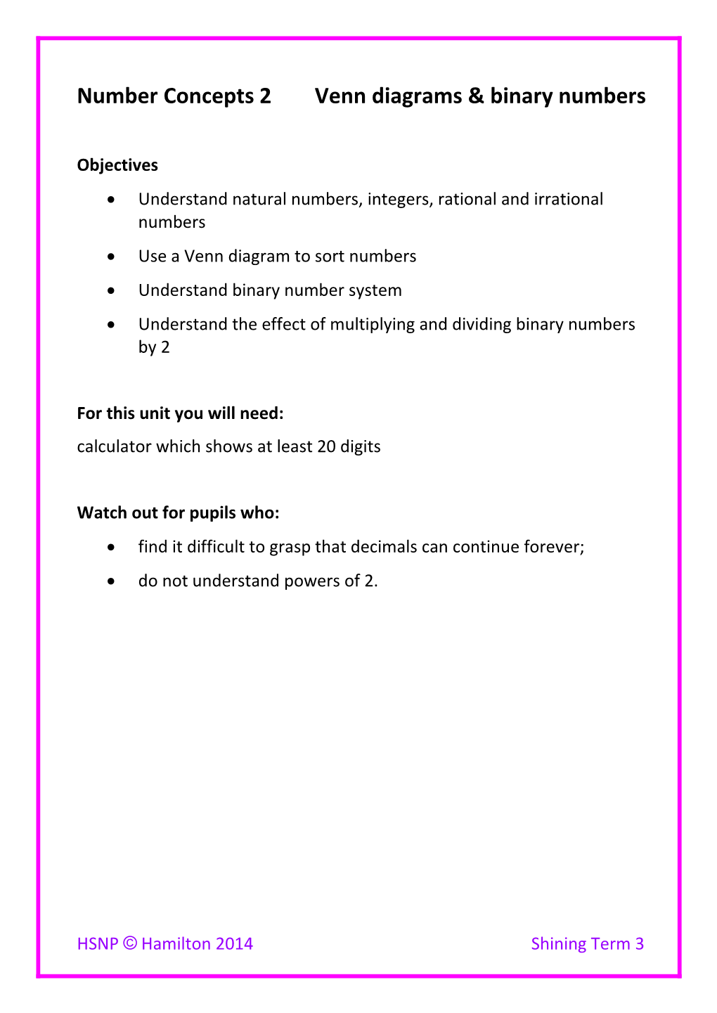 Structure of HSNP Numeracy - Four Levels of Proficiency