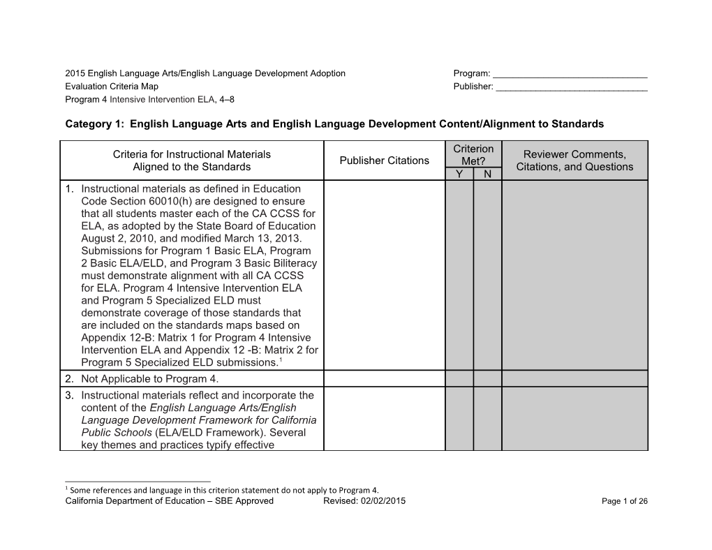 ELA-ELD Criteria Map, Program 4 - Instructional Materials (CA Dept Of Education)