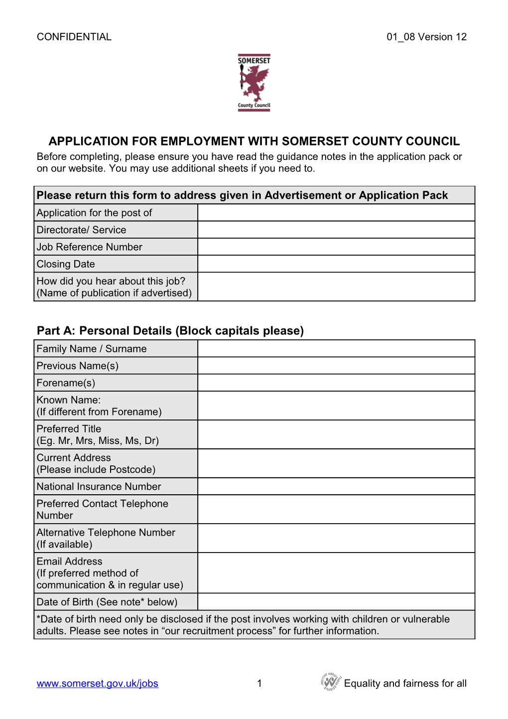 Application for Employment with Somerset County Council