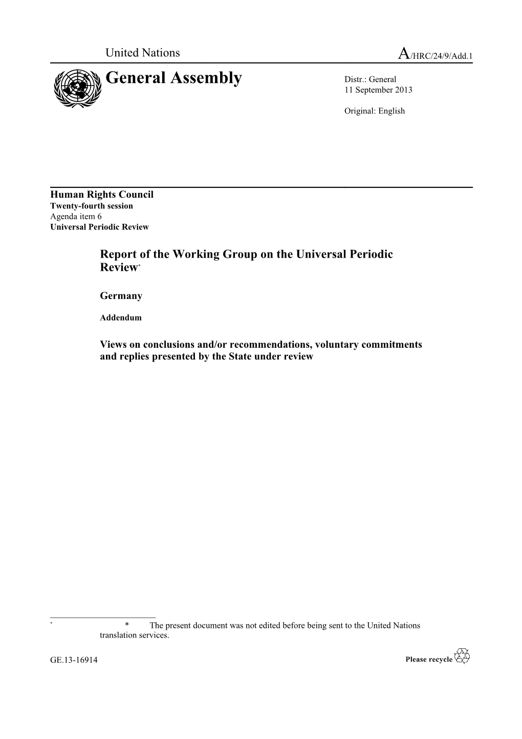 Report of the Working Group on the Universal Periodic Review* - Germany