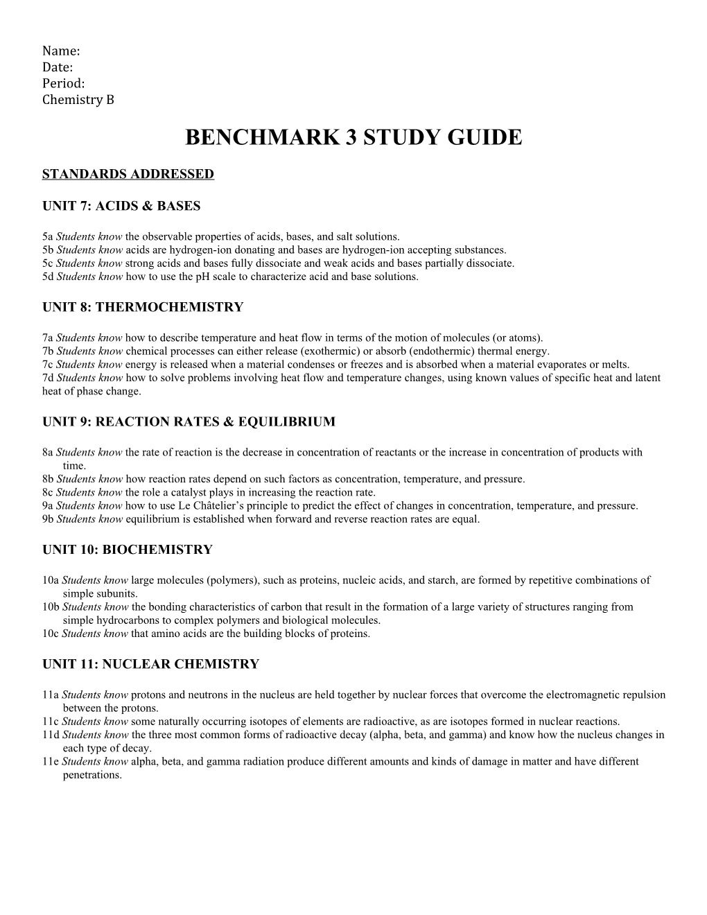 Benchmark 3 Study Guide