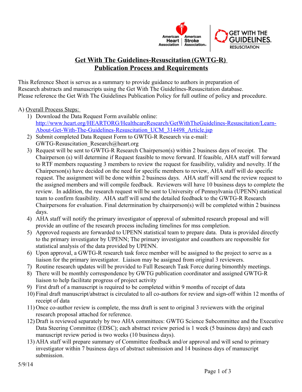 GWTG Publications Process: from Data Request to Manuscript Submission