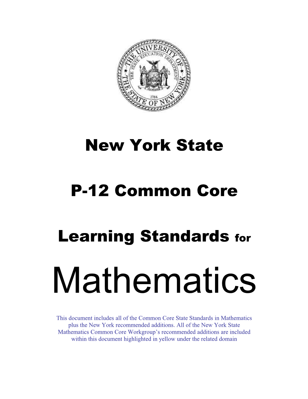 New York State P-12 Common Core Learning Standards For Mathematics