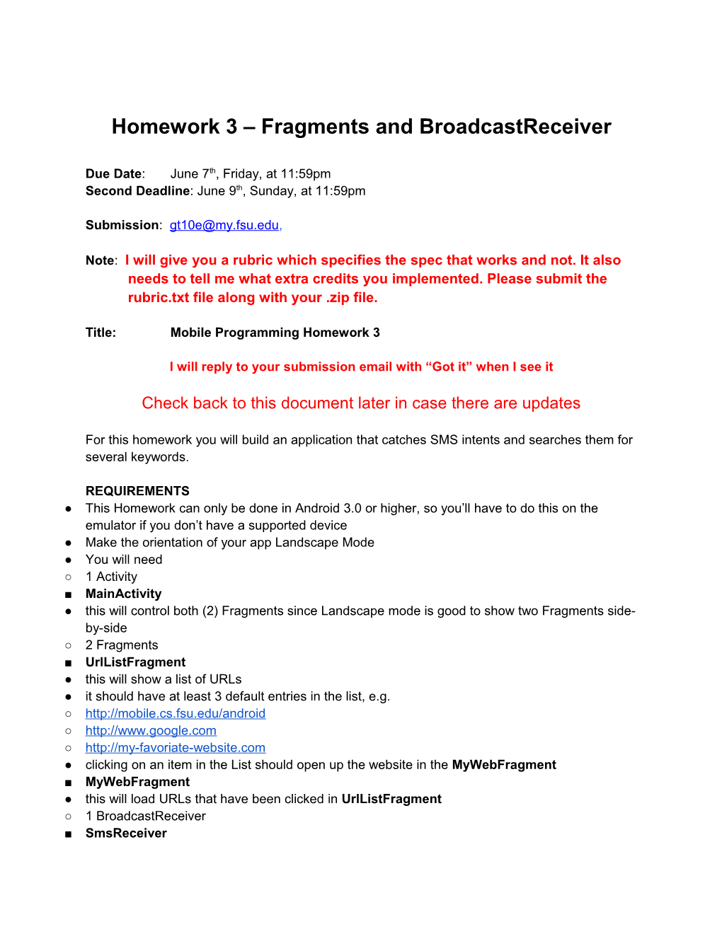 Homework 3 Fragments and Broadcastreceiver