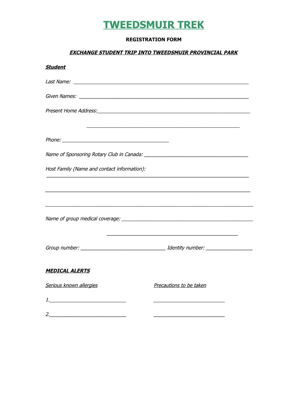 Trek Registration Form