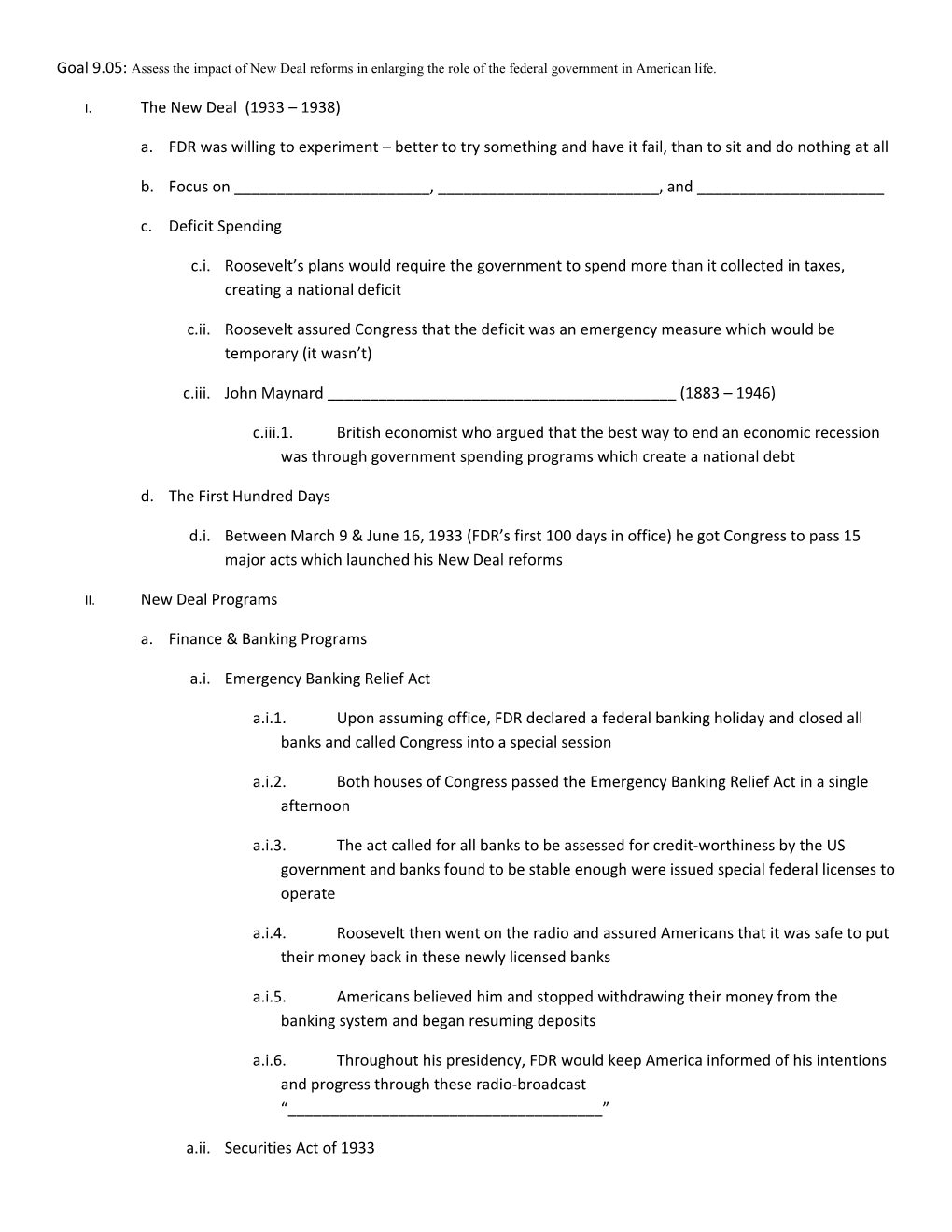 Goal 9.05: Assess the Impact of New Deal Reforms in Enlarging the Role of the Federal Government