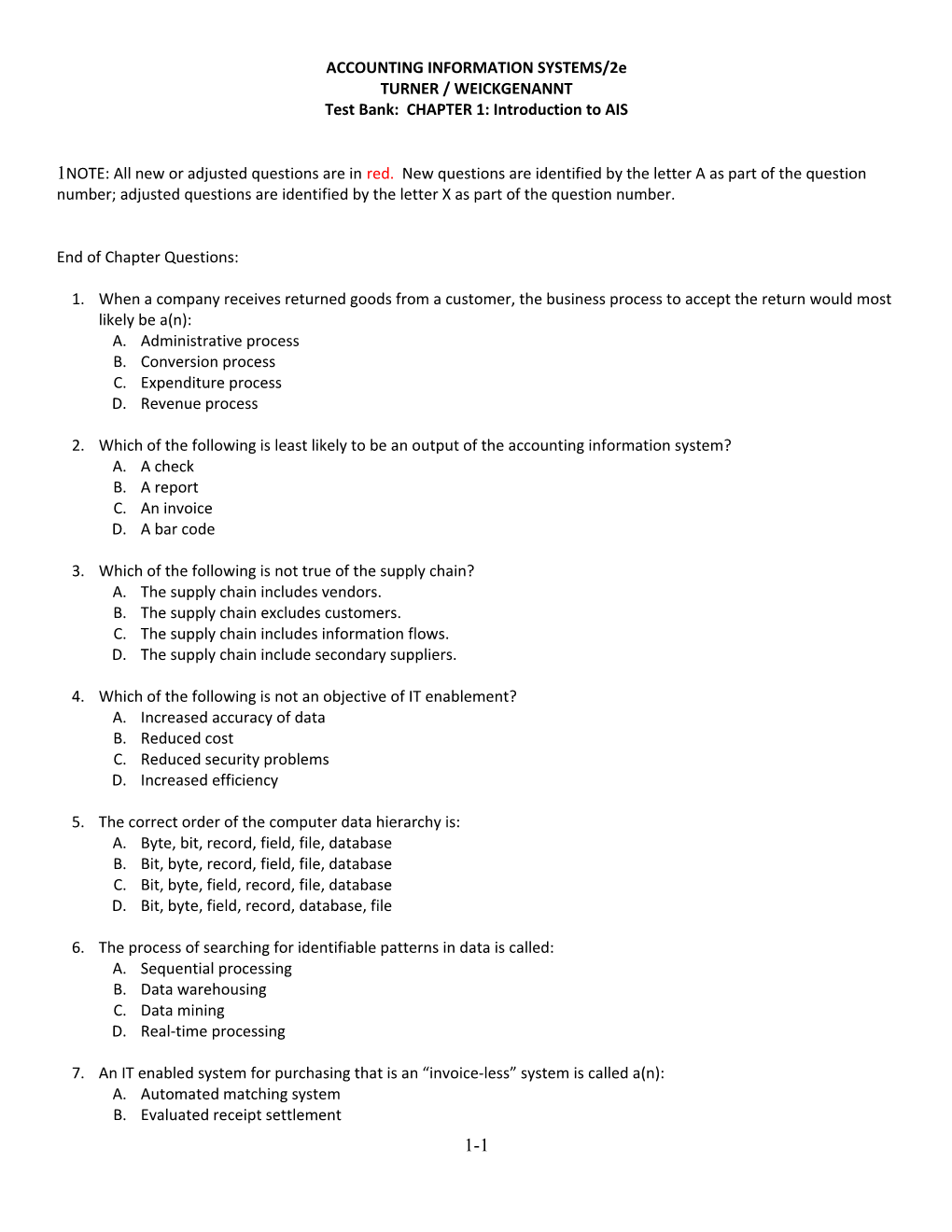 Test Bank: CHAPTER 1: Introduction to AIS