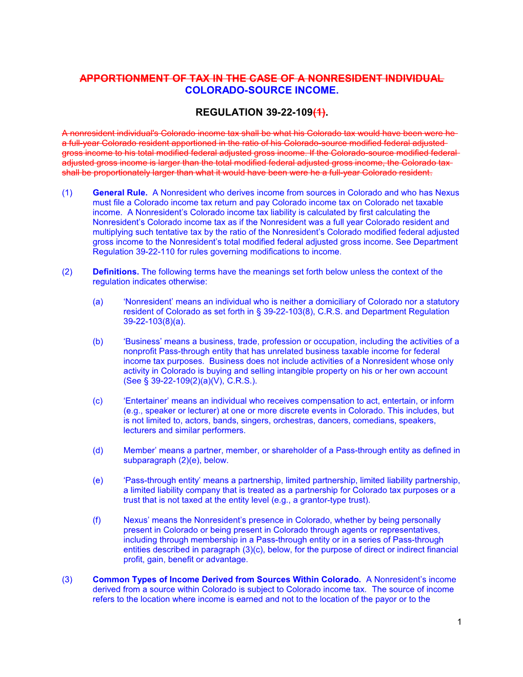 Apportionment of Tax in the Case of a Nonresident Individual Colorado-Source Income