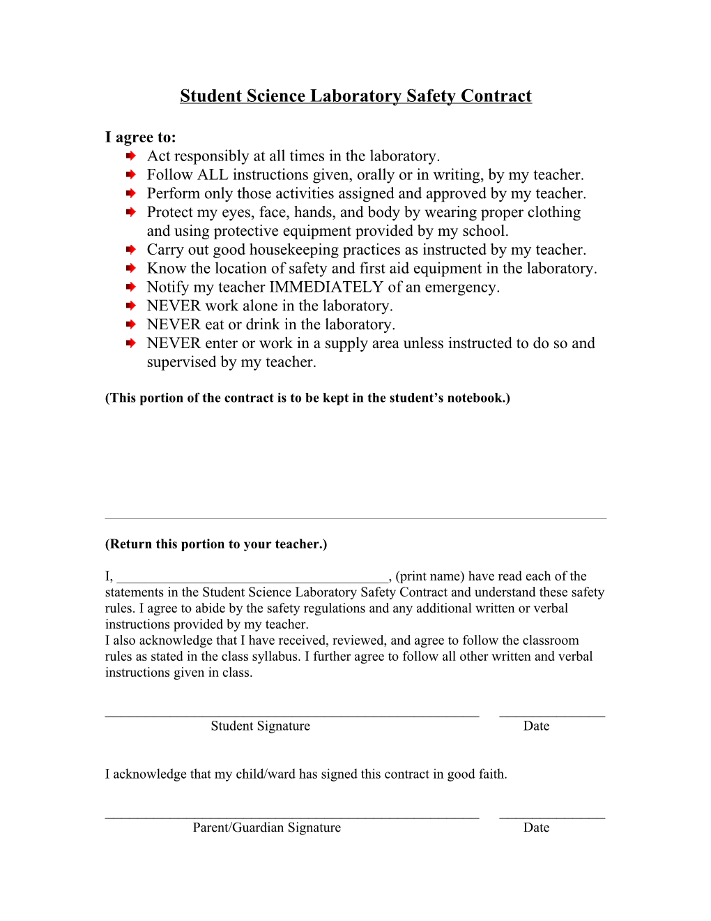 Student Science Laboratory Safety Contract s1