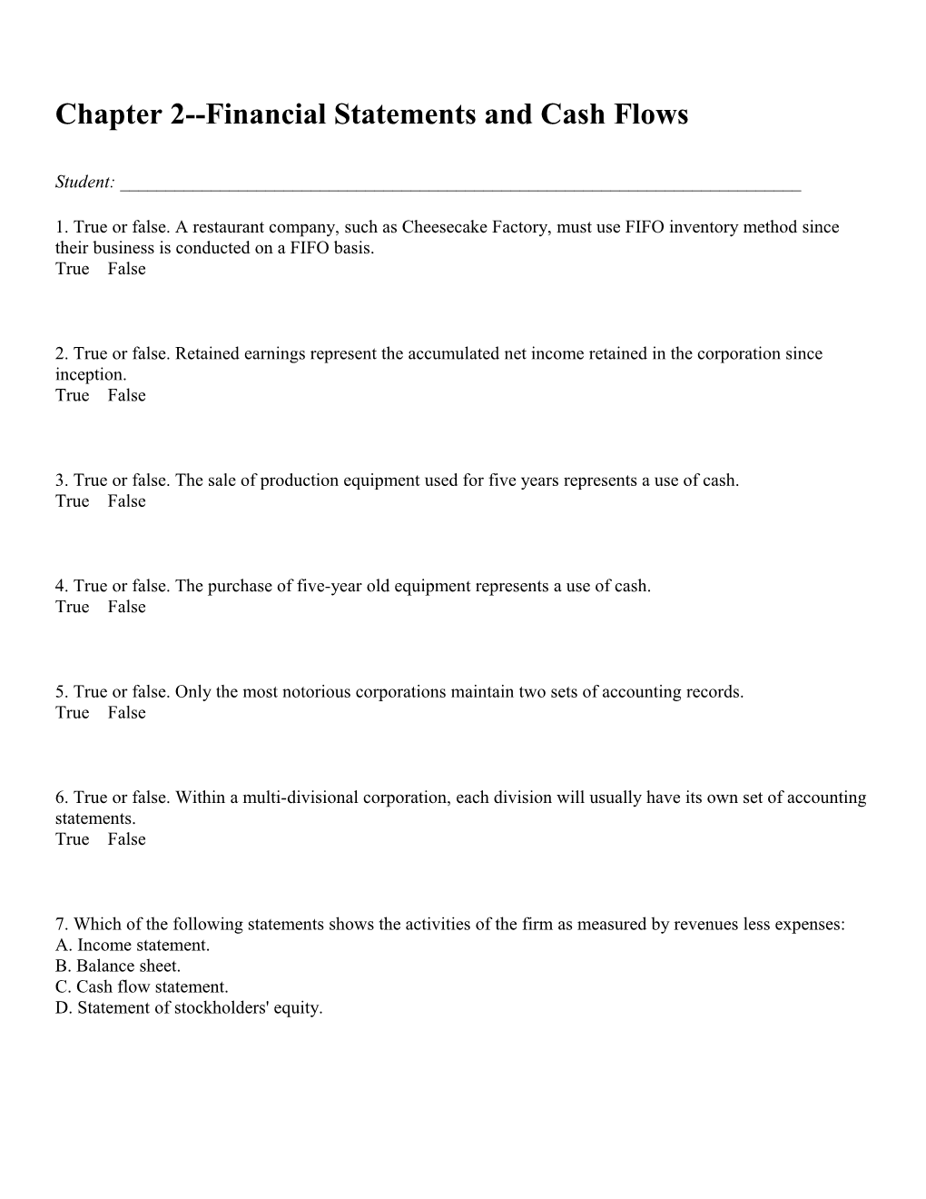 Chapter 2 Financial Statements and Cash Flows