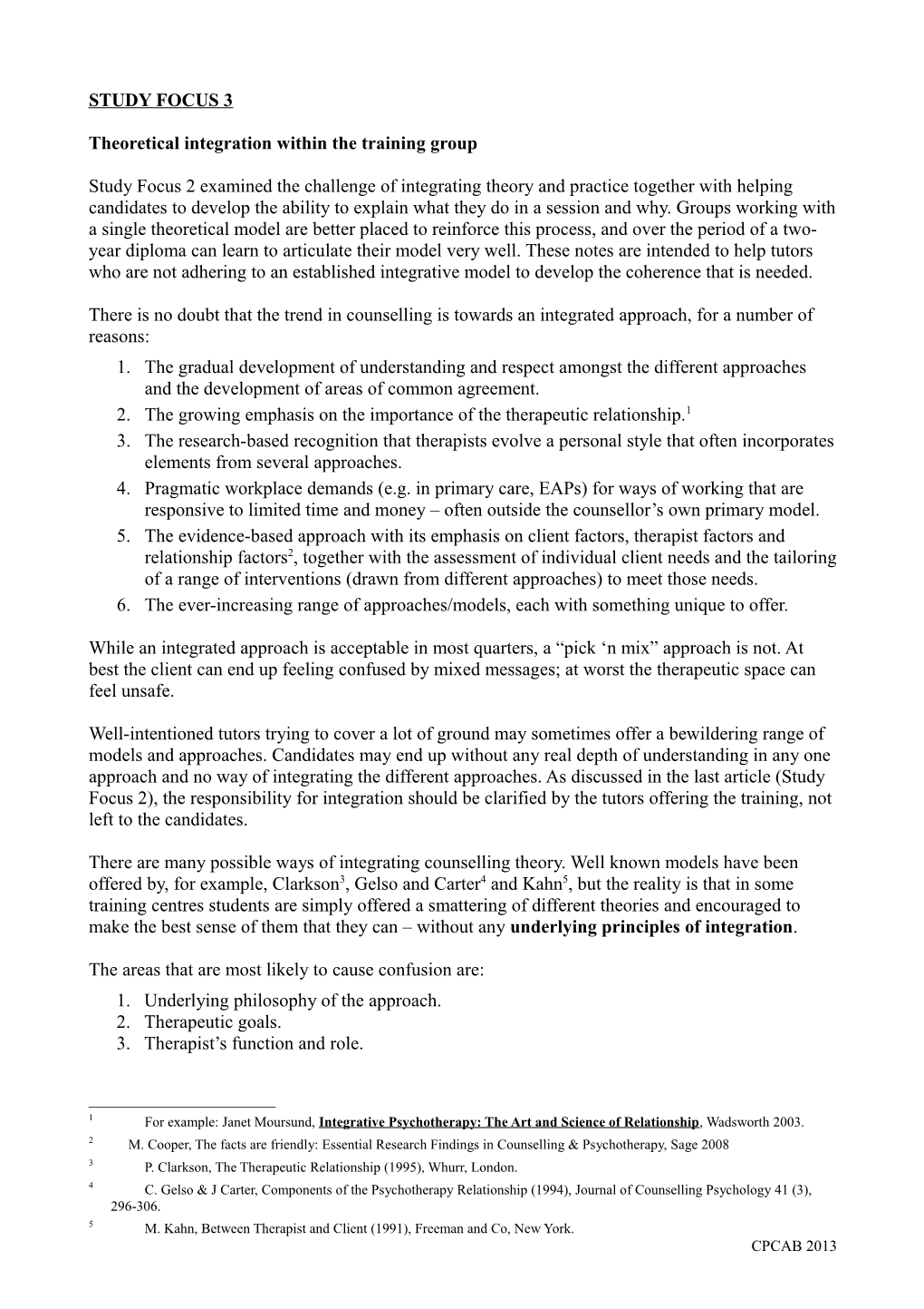 Study Focus #3: Theoretical Integration Within the Training Group (2)