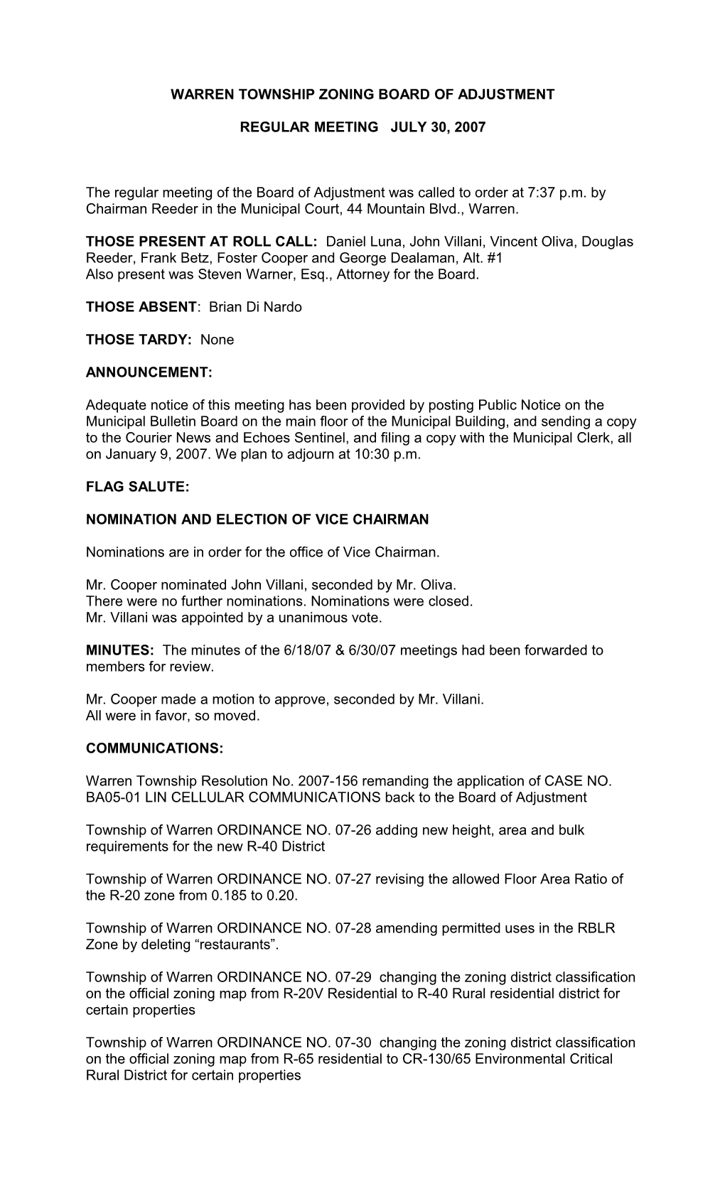 Warren Township Zoning Board of Adjustment s2