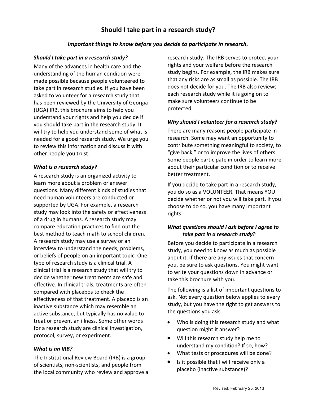 BROCHURE: Should I Take Part in Research