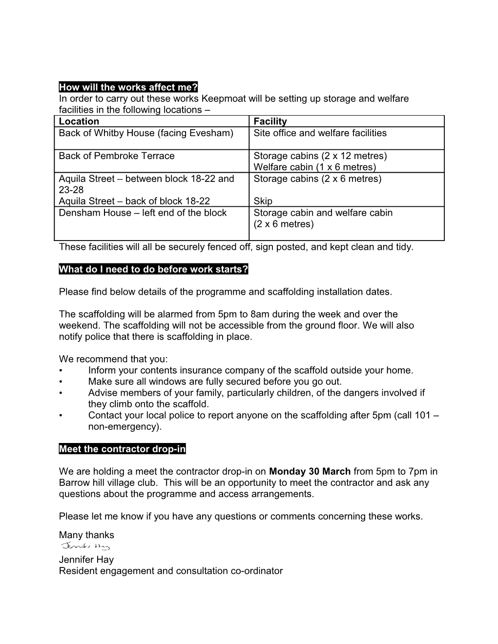 Re: Planned Refurbishment Works (Contract S161)