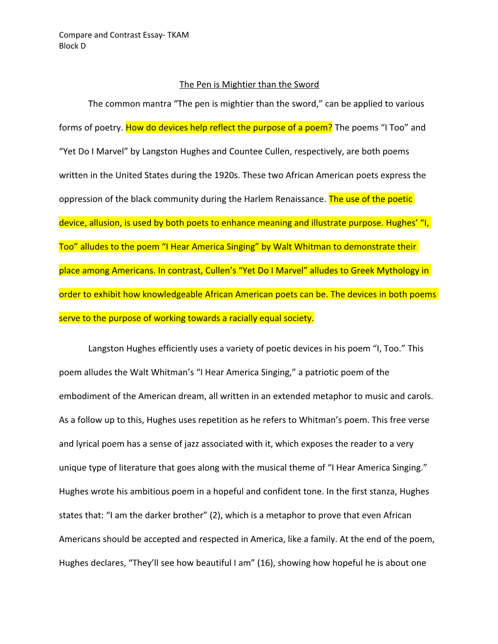 Compare and Contrast Essay- TKAM