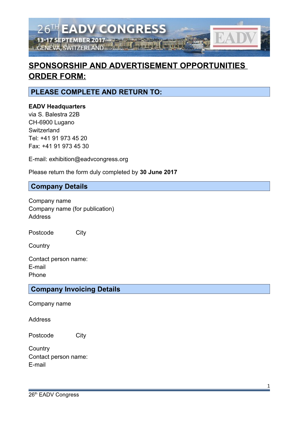 Sponsorship Andadvertisementopportunities Order Form