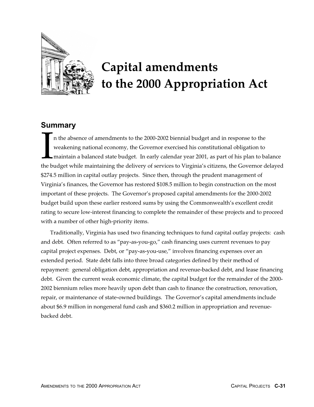 Capital Amendments to the 2000 Appropriation Act