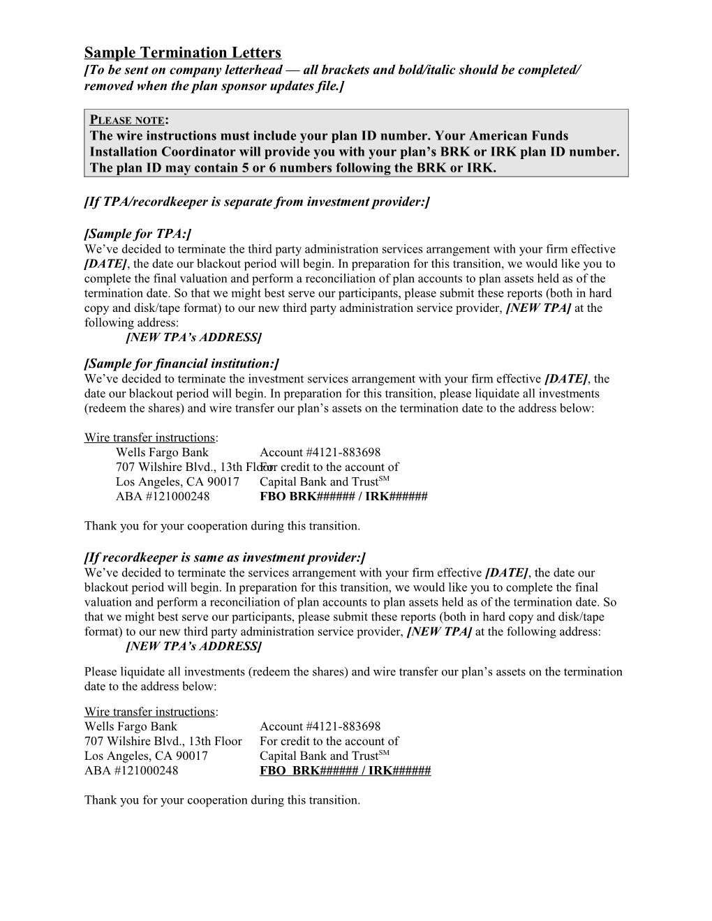 Sample Termination Letters (Rkd Sample Terminate Hr)