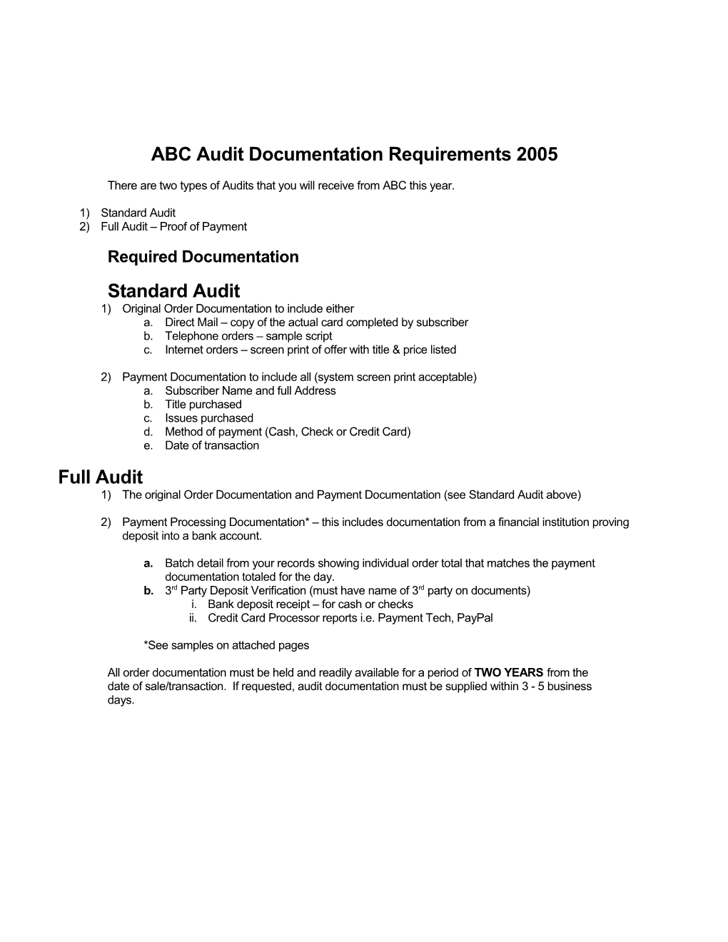 ABC Audit Requirements