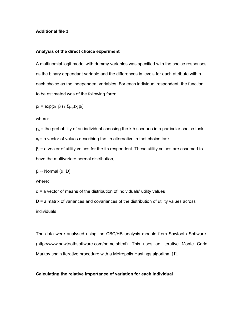 Analysis of the Direct Choice Experiment