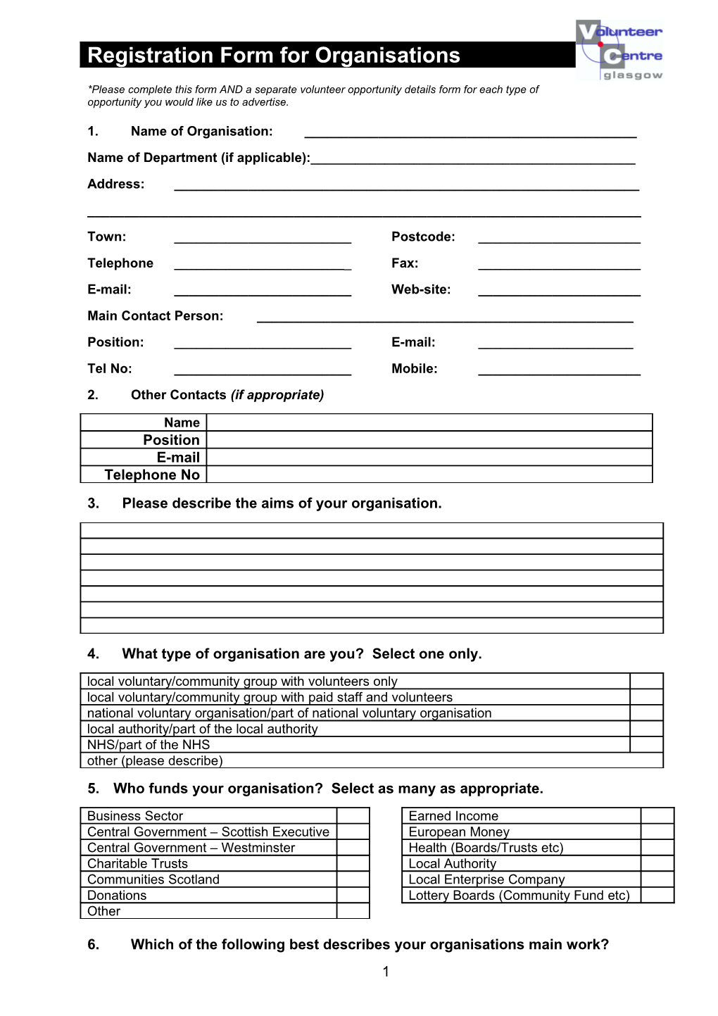 Registration Form for Organisations
