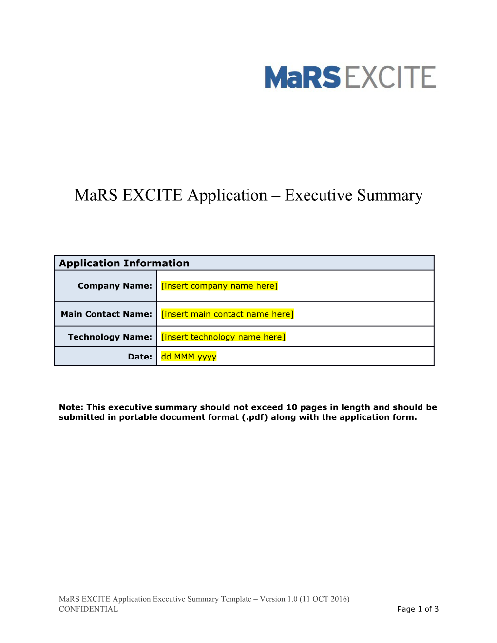 Mars EXCITE Application Executive Summary