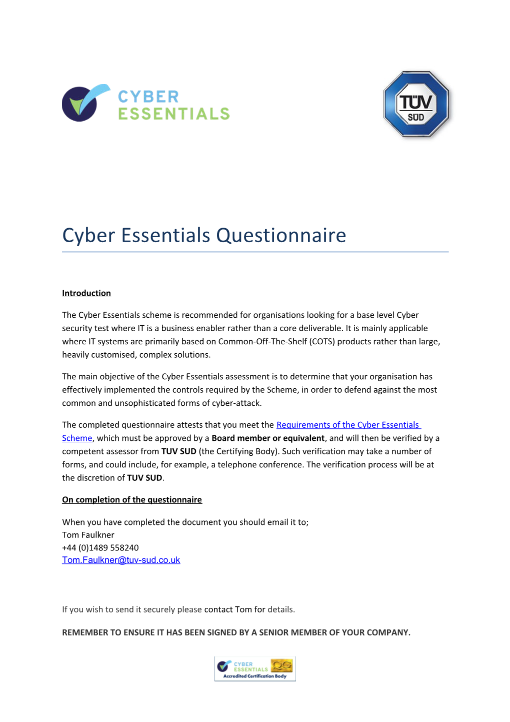 Cyber Essentials Questionnaire