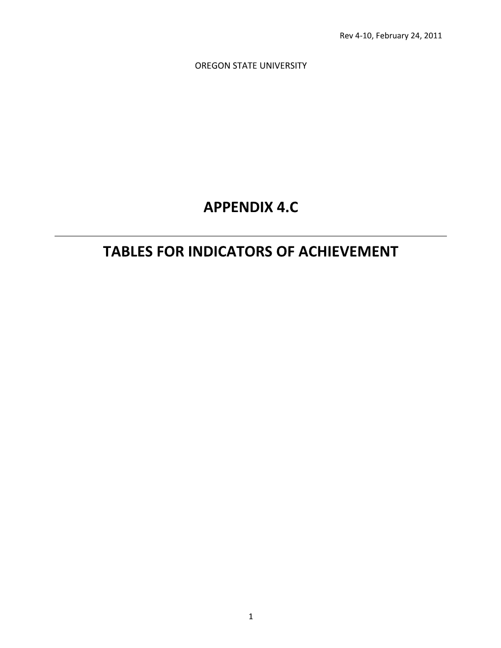 List of Tables for Indicators of Achievement