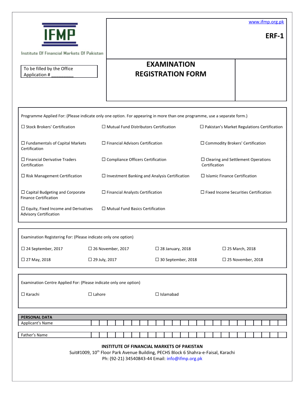 Examination Registration Form