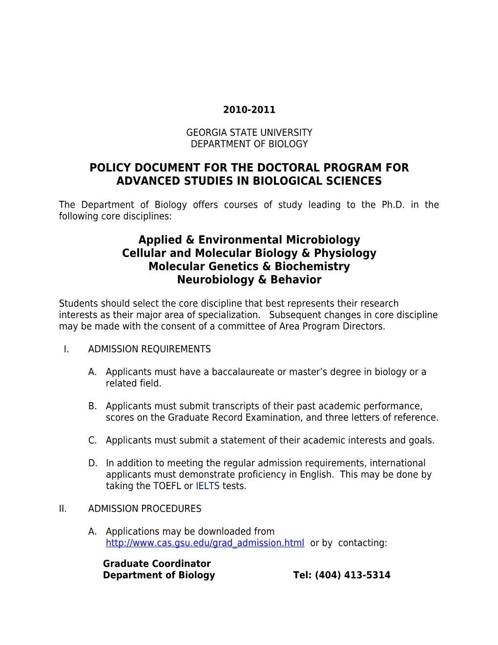 Policy Document for the Doctoral Program For