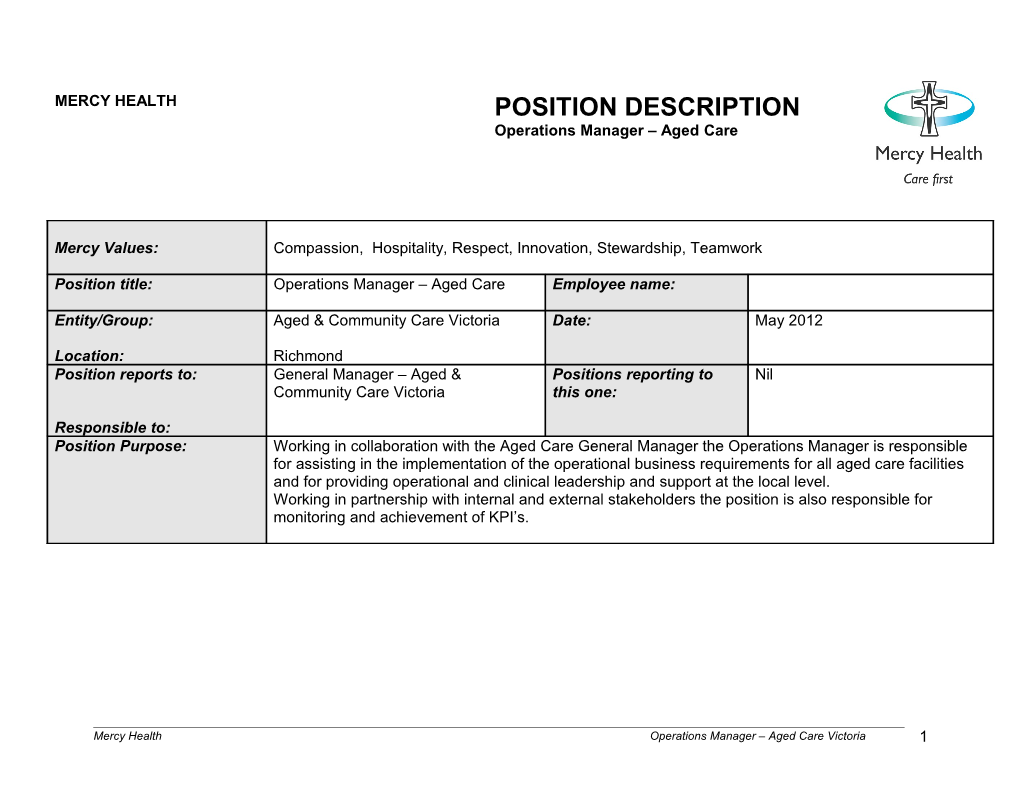 Mercy Health Position Description Template