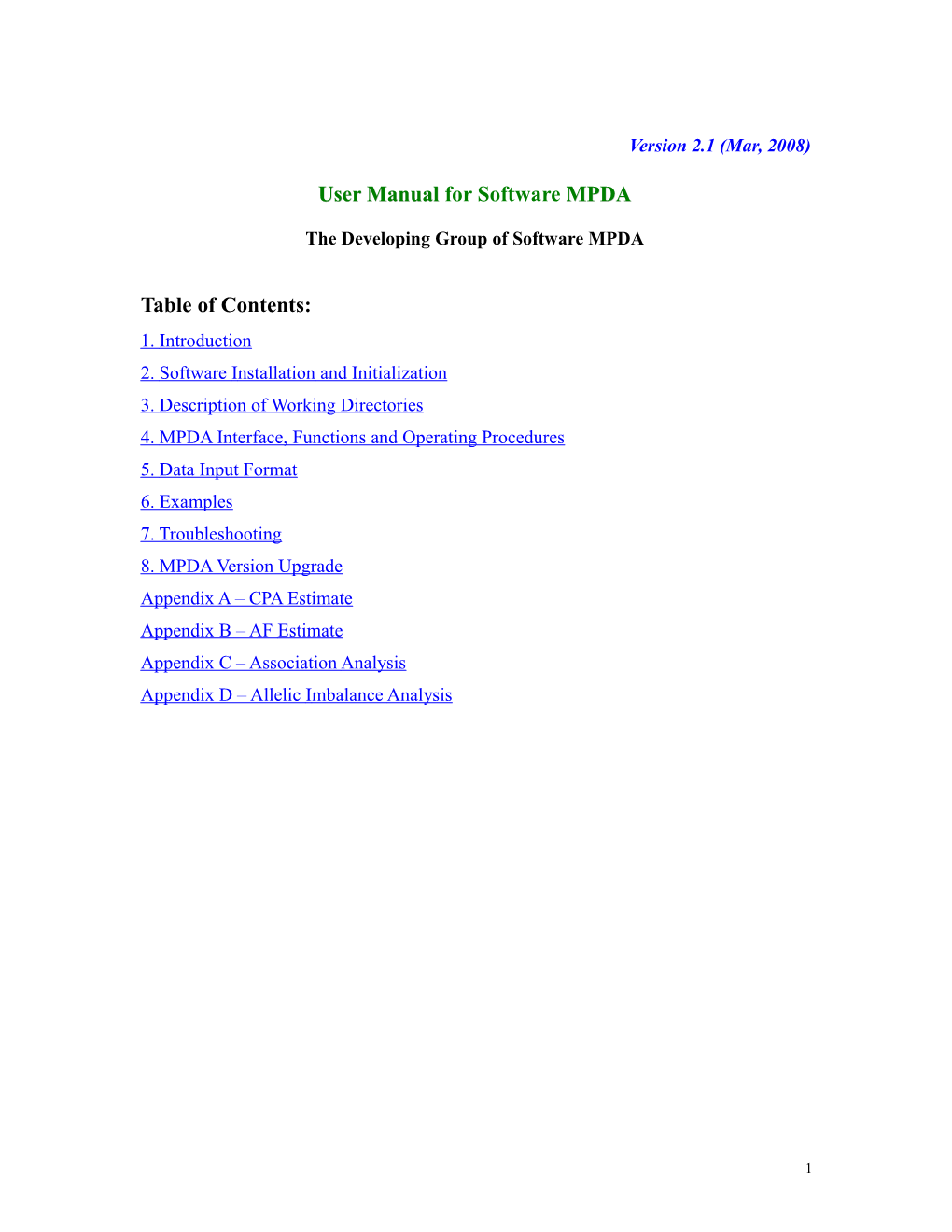 User Manual for Software MPDA